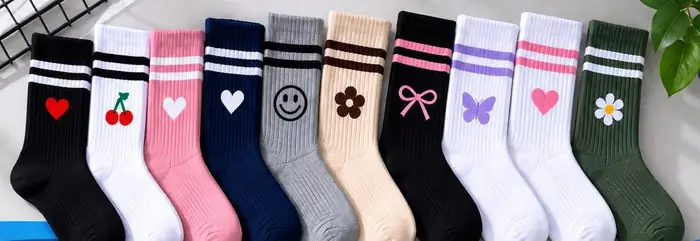 Colección de medias con corazones, cerezas, flores y moños bordados